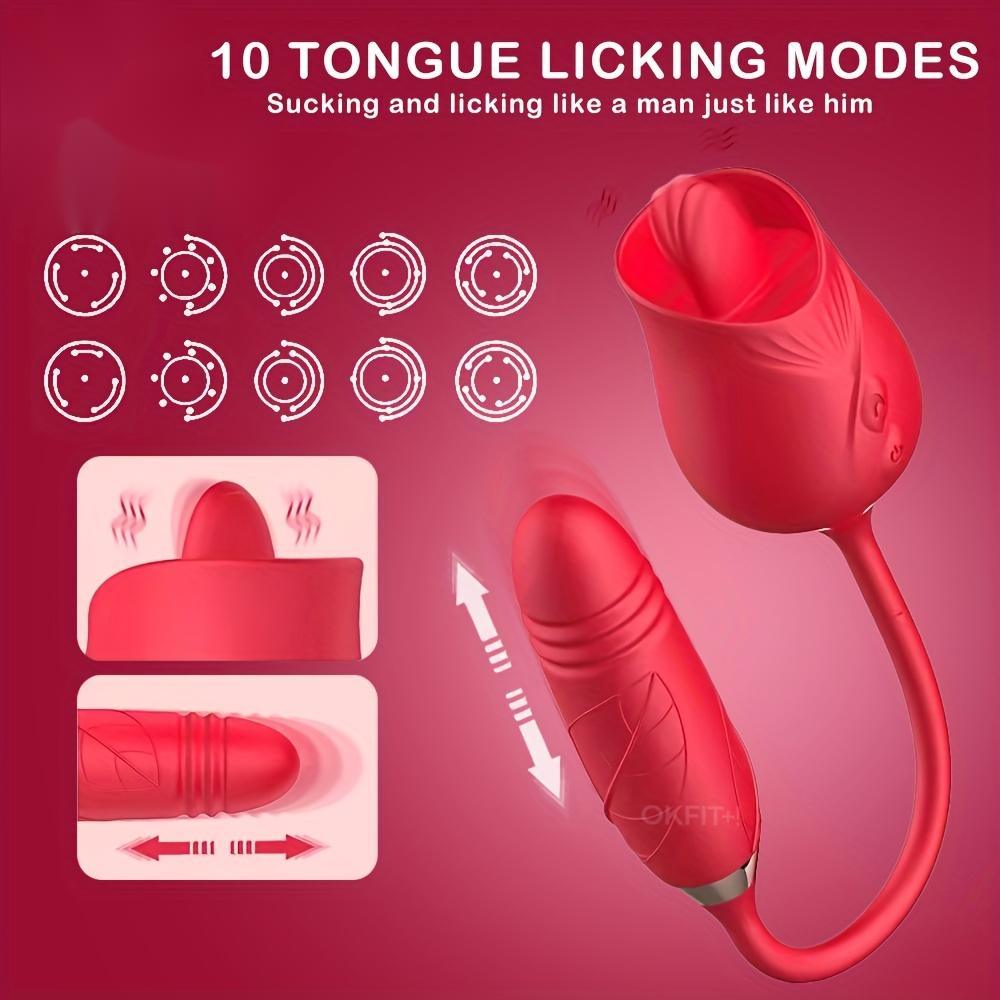 Clitoral Tongue Licking Rose Vibrator Vibrating Thrusting Vaginal & Anal Dildo Vibrators Woman Sex Toy - propinkup