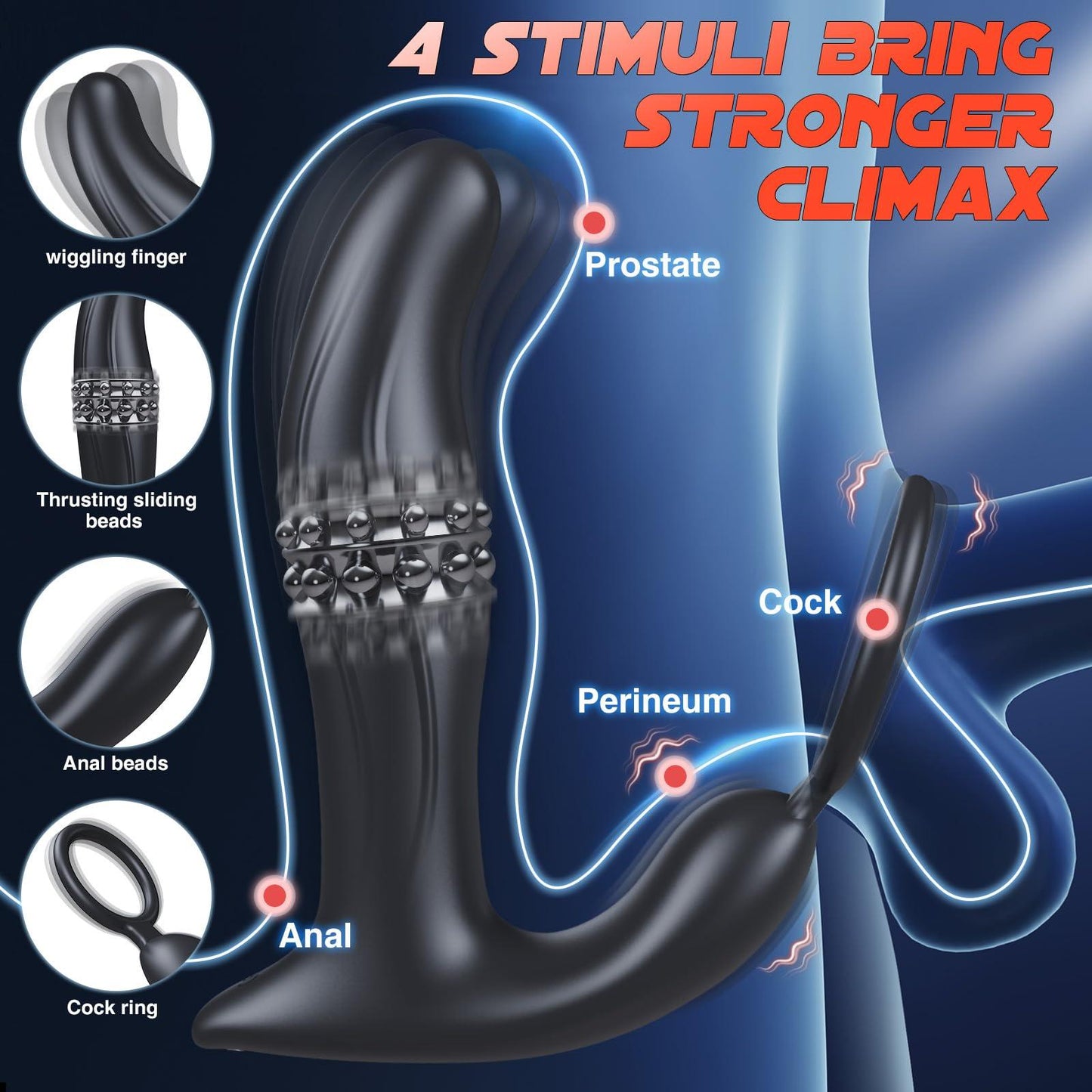 10 Wiggling Thrusting Modes Anal Plug Prostate Massager with Cock Ring - propinkup