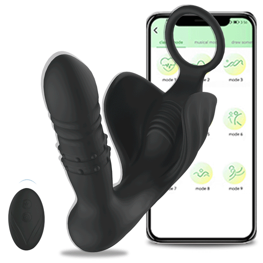 AnalEcstasy - Beads 9 Thrusting APP & Remote Control Anal Vibrator with Cock Ring Prostate Massager Sex Toy