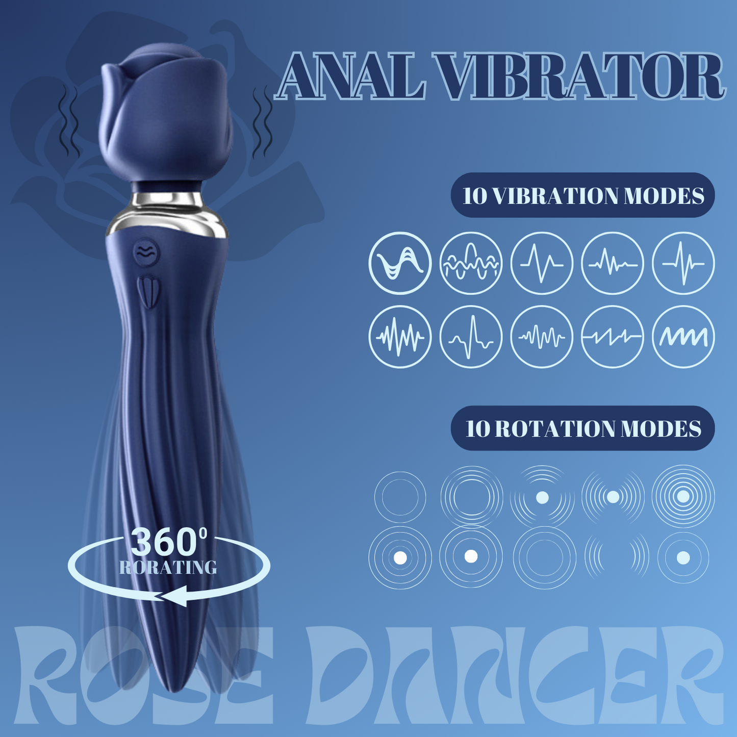 【US Warehouse Available Only】Unisex Anal Plug Head Vibration Roration Butt Plug Anal Sex Prostate Massager