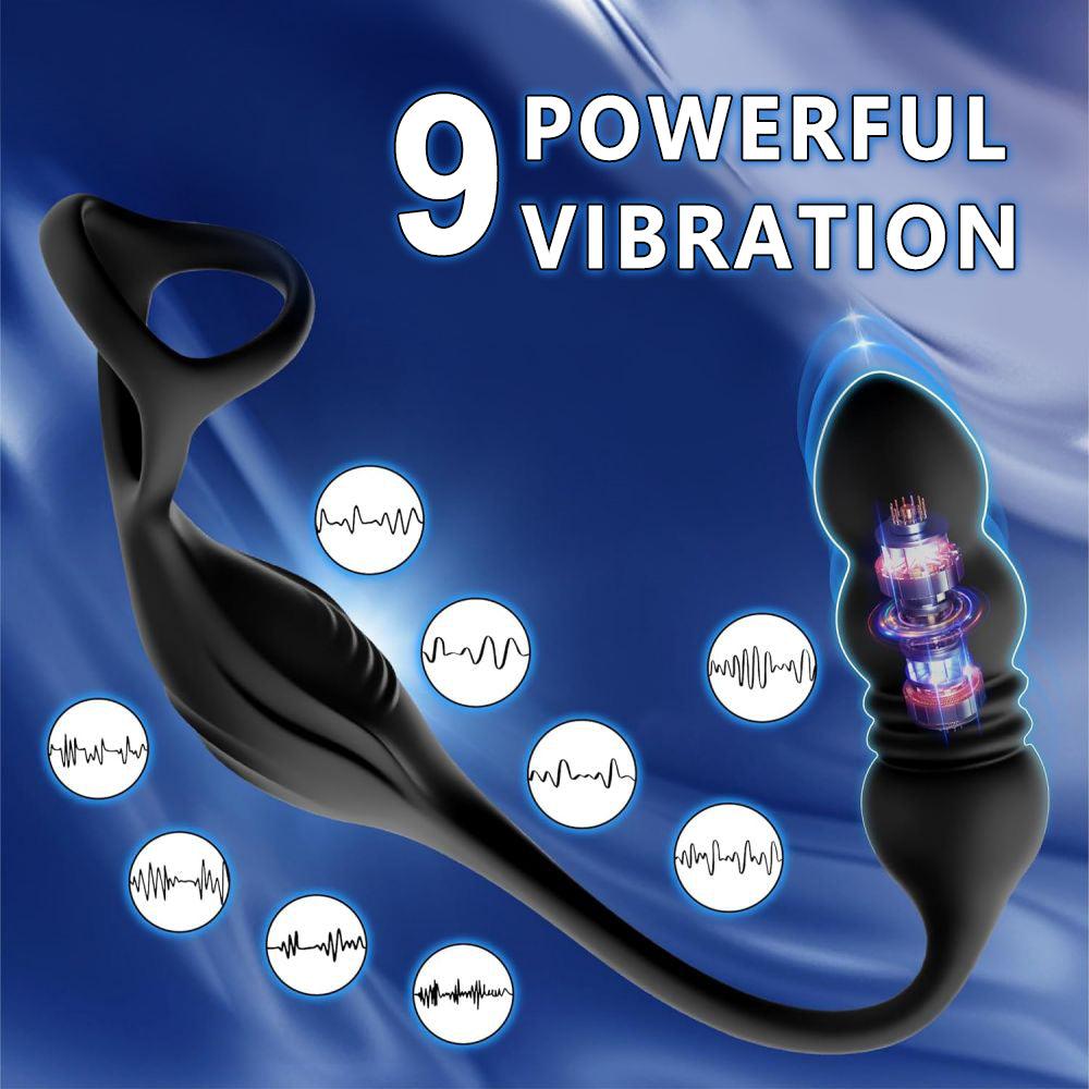 9 Thrusting & 9 Vibration Male Anal Vibrator Prostate Massager with Penis Ring Remote Control Butt Plug Adult Toys - propinkup