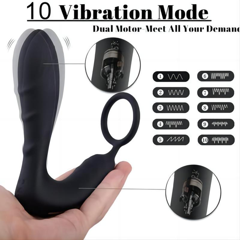 2 IN 1 Anal Toy Penis Vibrator Dual-Motor Prostate Massager With Penis Ring Cock Ring