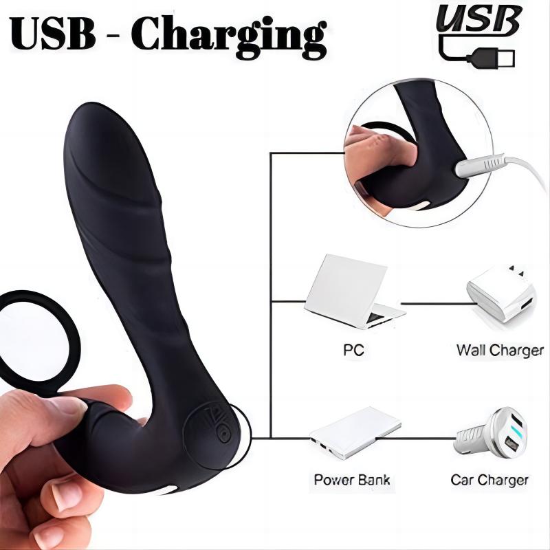 2 IN 1 Anal Toy Penis Vibrator Dual-Motor Prostate Massager With Penis Ring Cock Ring