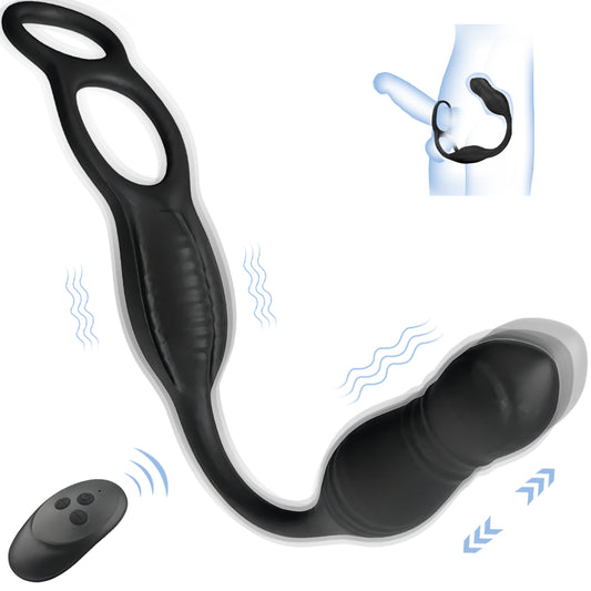 3 Thrusting & 10 Vibration Modes Prostate Massager with 2 Penis Rings Remote Control Anal Vibrator