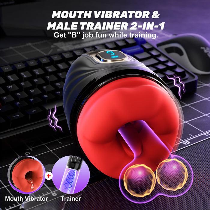 2 in 1 Mouth Shaped Penis Vibrator Male Glans Trainer Masturbation Cup - propinkup