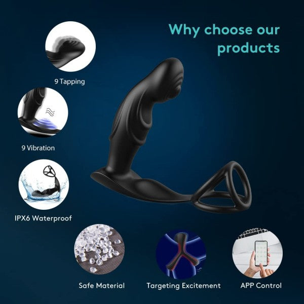 Male Prostate Massager APP Control Anal vibrator with Penis Ring 9 Vibration and Tapping Butt Plug Adult Toys