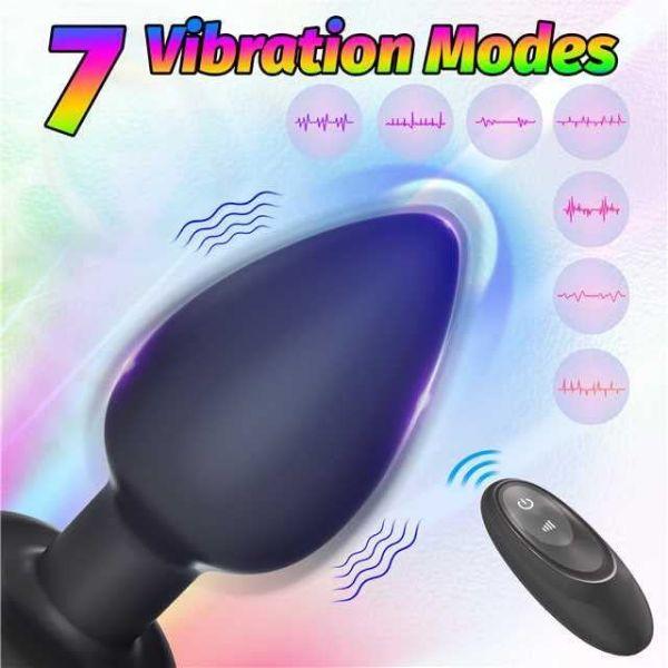 7 Vibrating LED Flashing Lights Anal Plug with Remote Controller