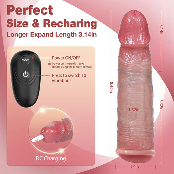 Penis Vibrator Sex Toys - Male Sex Toys for Men Penis Extender Vibrating Dildo Cock Vibrator Sleeve 10 Modes Remote Control Adult Toy