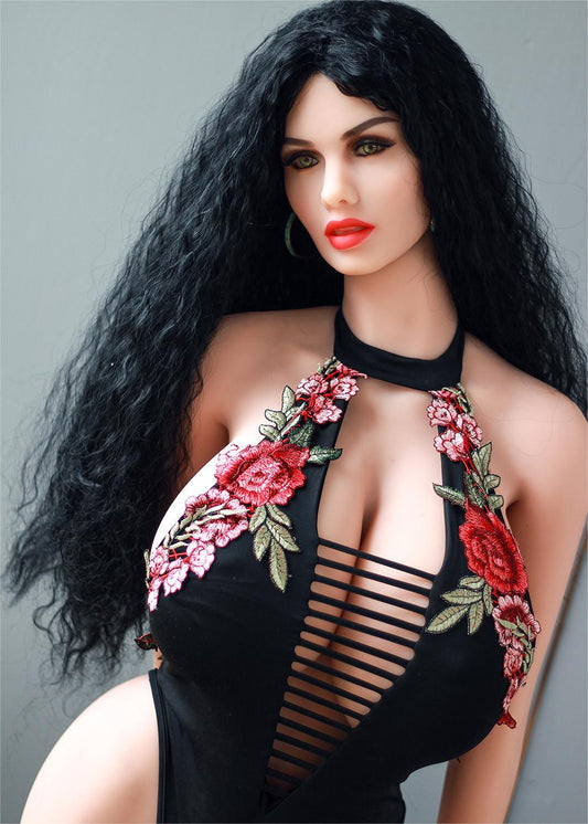 66.9IN 90.4LB Doll White Skin Long Curly Black Hair Sex Doll Big Breast With Three Channels Vagina Mouth Anus - propinkup