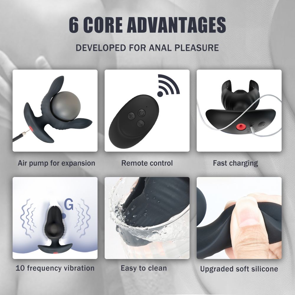 Ampliar el enchufe anal inflable 10 modos de vibración Estimulador del punto G Masajeador de próstata 