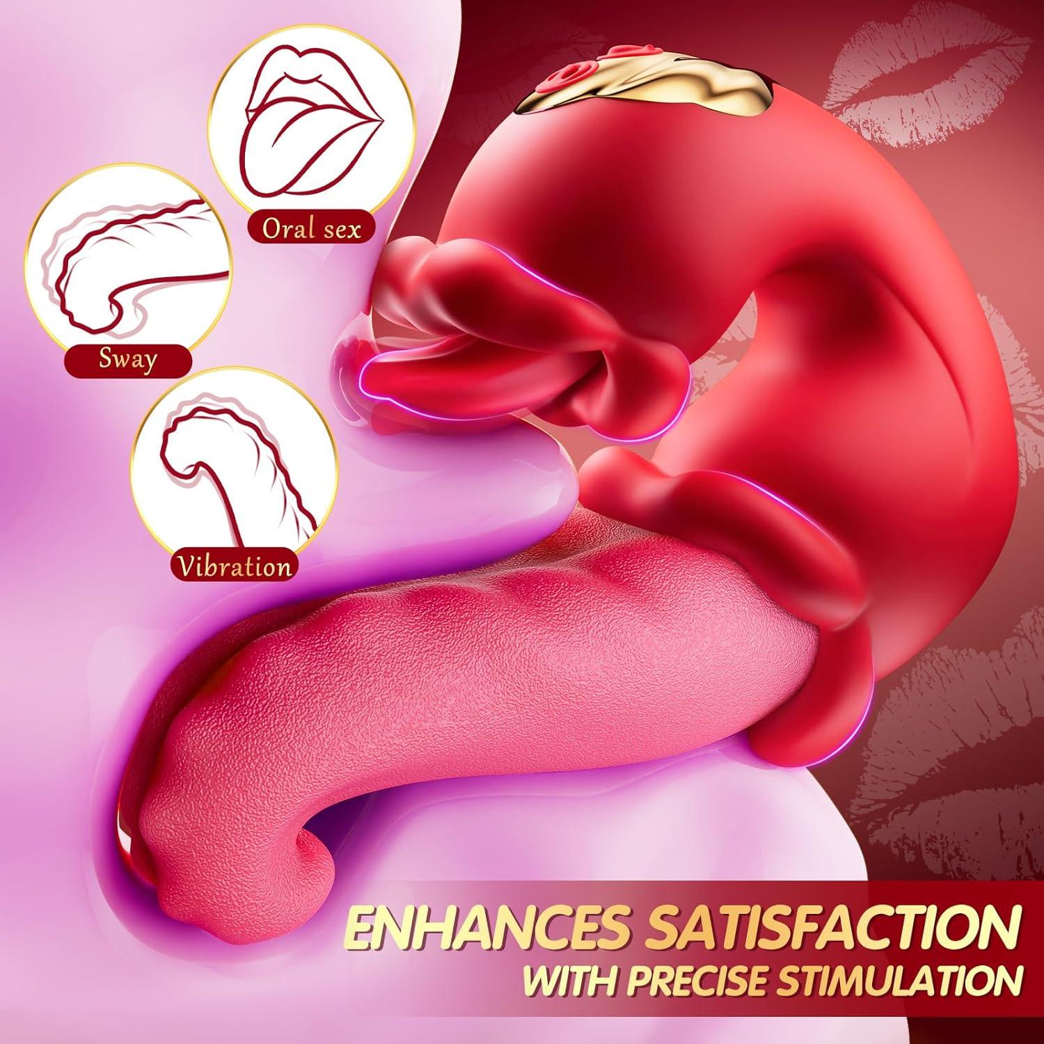 Women Rose Vibrator Realistic Tongue Vibrators 3-In-1 Clitoral & G-Spot Stimulator with 10 Licking Modes - propinkup