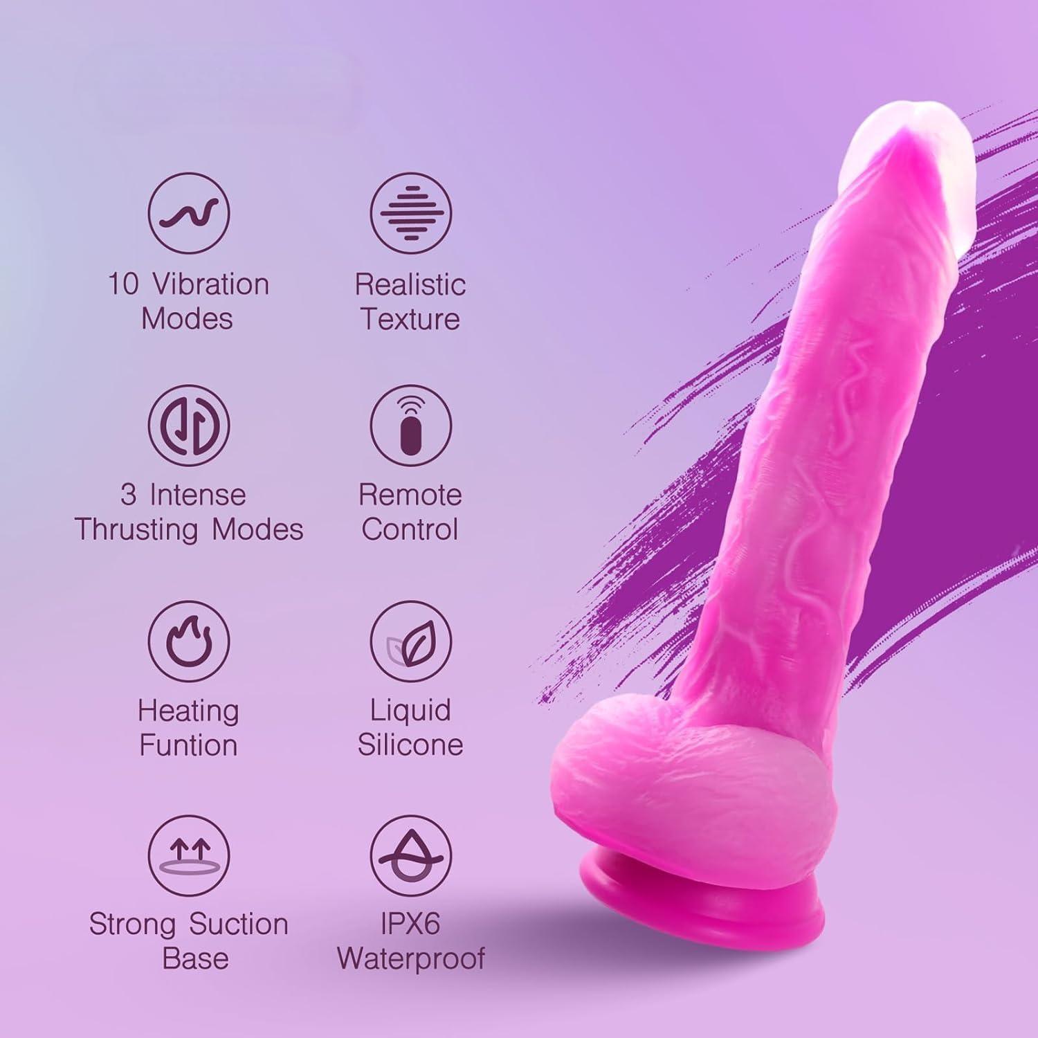 9.2in Plus Size Thrusting Dildo Vibrator Remote Heating Lifelike Dildos with Suction Cup Adult Sex Toys - propinkup