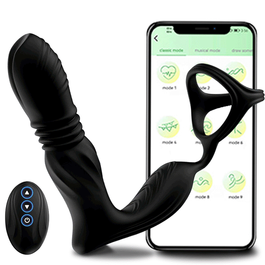 9 Vibration Thrusting Prostate Massager APP & Remote Control Anal Vibrator with Triangle Ring