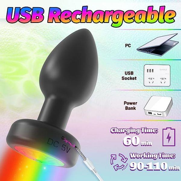 7 Vibrating LED Flashing Lights Anal Plug with Remote Controller - propinkup