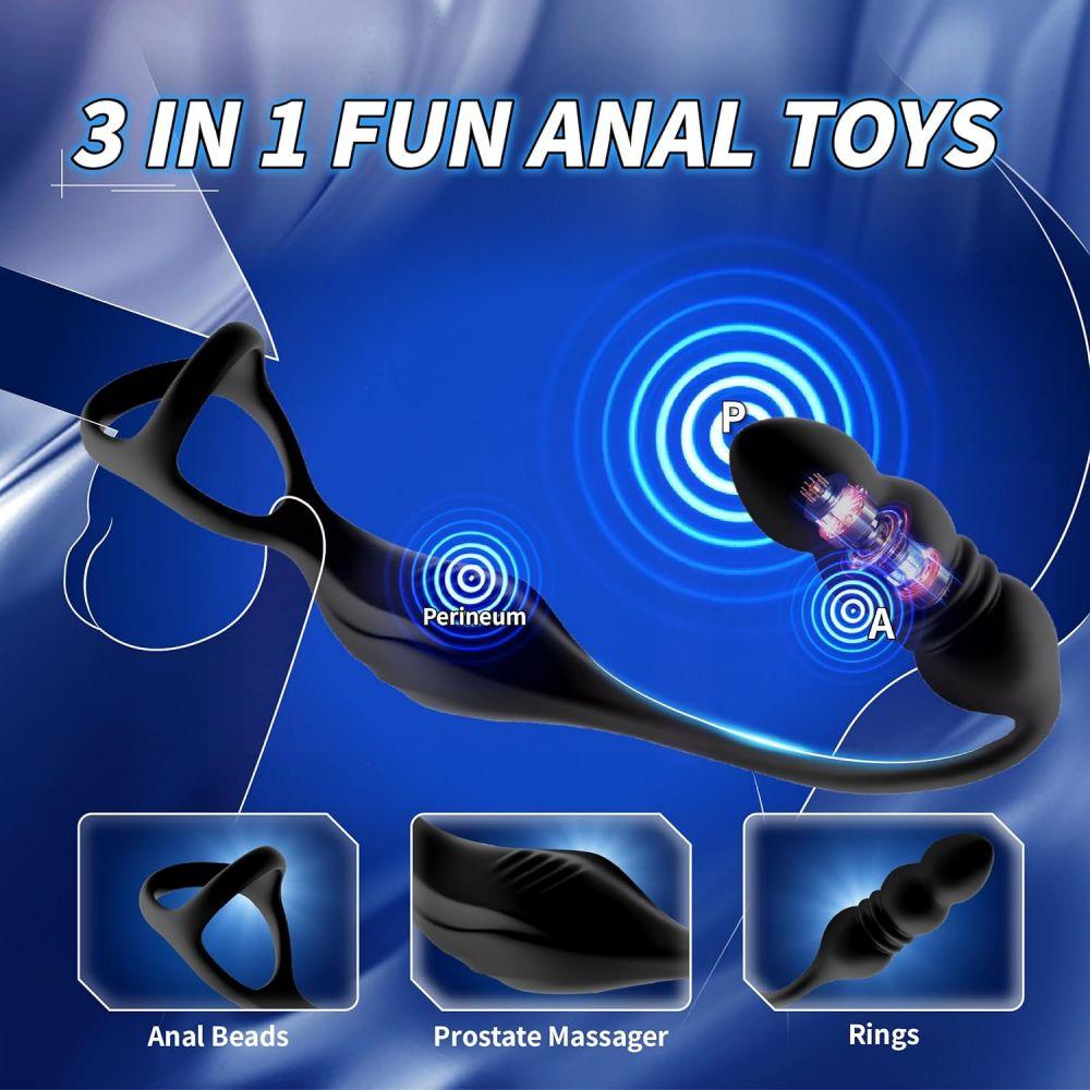 9 Thrusting & 9 Vibration Male Anal Vibrator Prostate Massager with Penis Ring Remote Control Butt Plug Adult Toys - propinkup