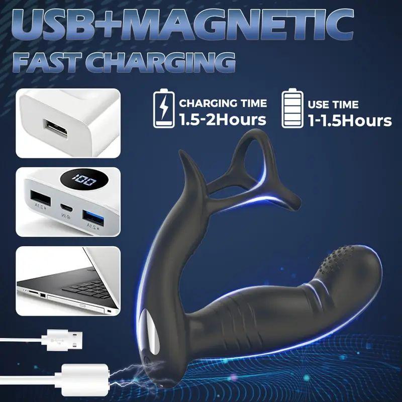 Wiggling Prostate Massager Remote Control Anal Vibrator with Penis Rings Butt Plug Adult Sex Toy - propinkup