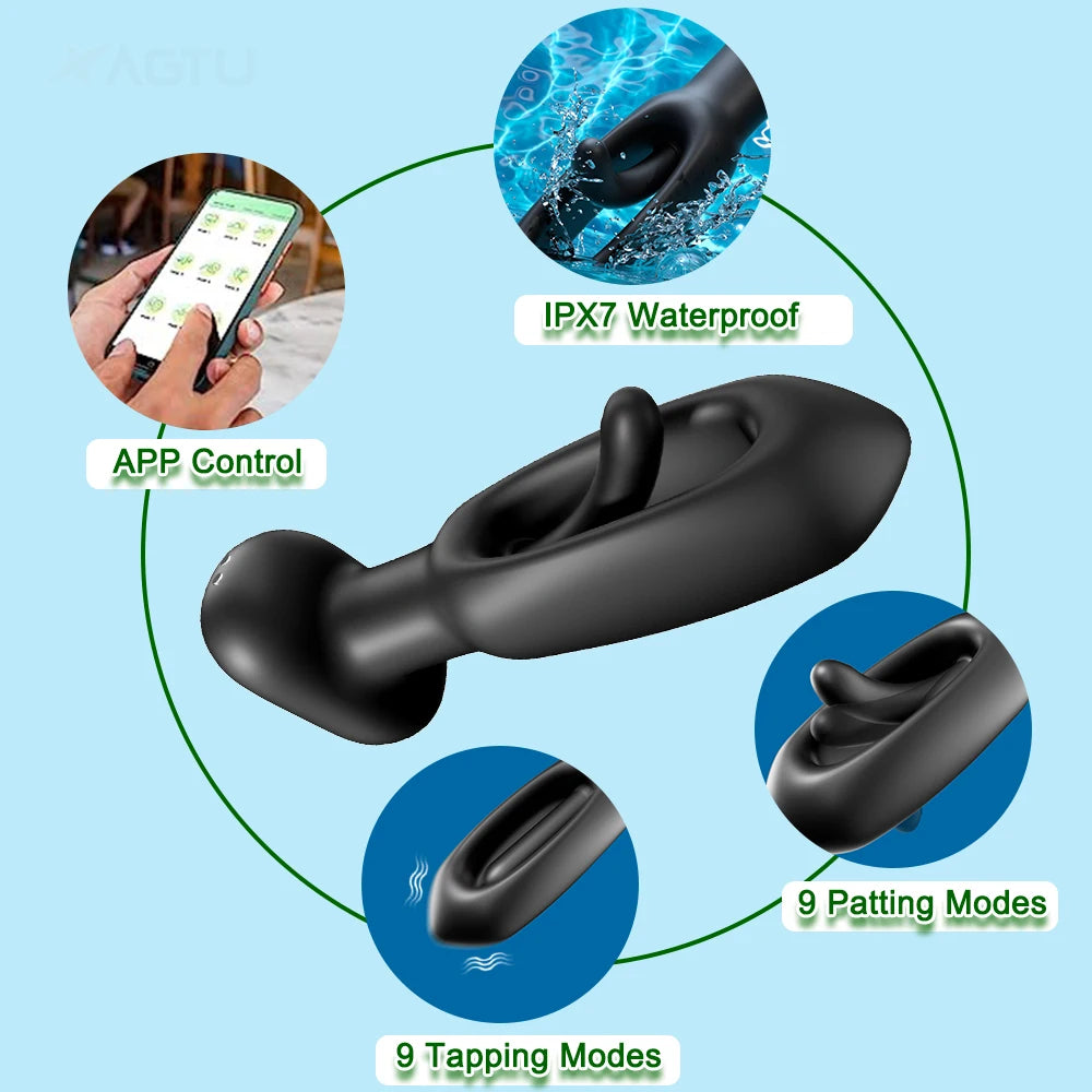 APP Control Butt Plug 9 Tapping 9 Vibrating Anal Plug Pointed Design Anal Vibrator Prostate Massager - propinkup