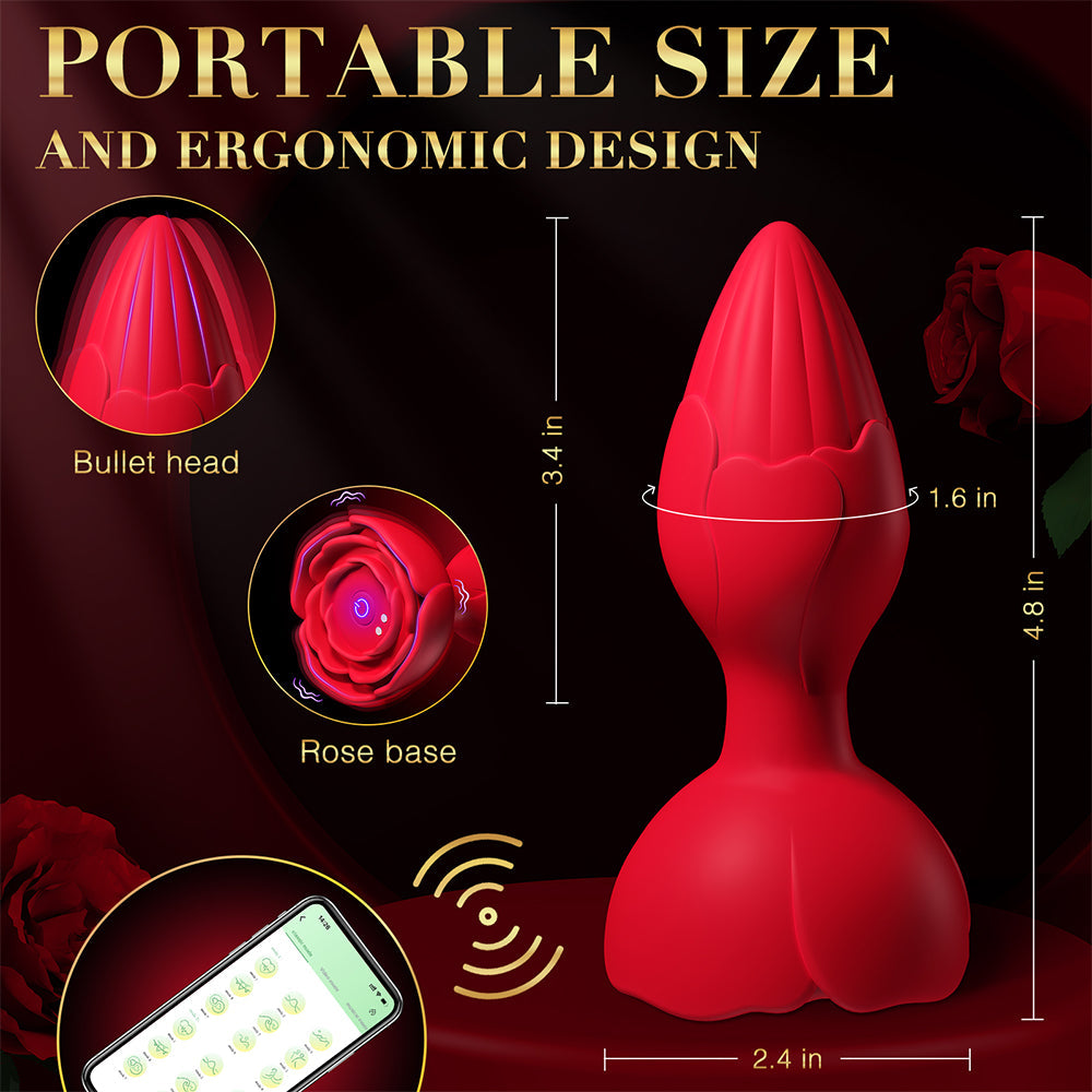 APP Remote Control Rose Butt Plug Vibrating Anal Plug Sex Toy With 9 Vibration Modes