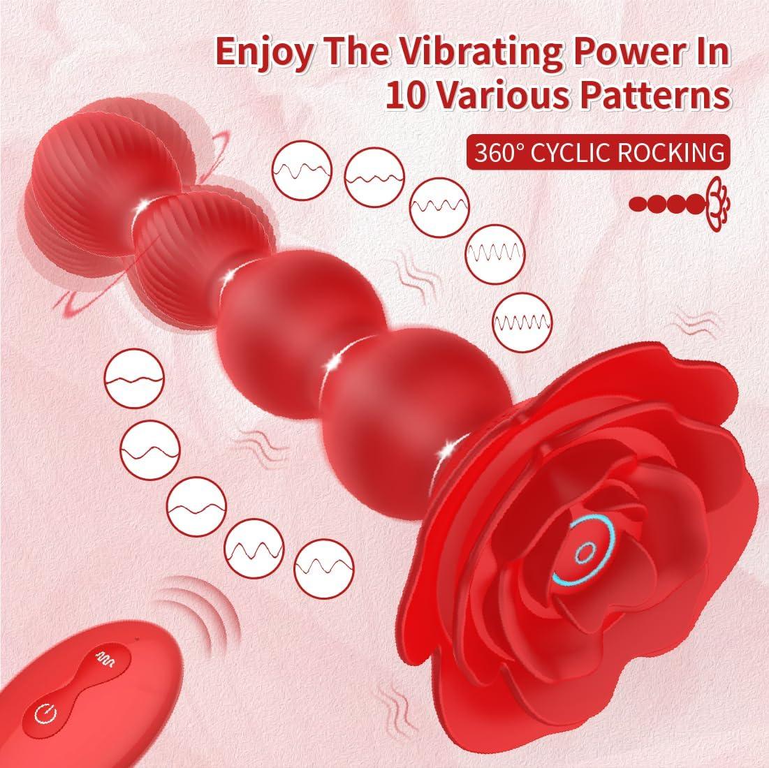 Anal Beads 10 Rotate Twist and Vibrating Modes Prostate Massager Graded Silicone Design Anal Vibrators Rose Toy