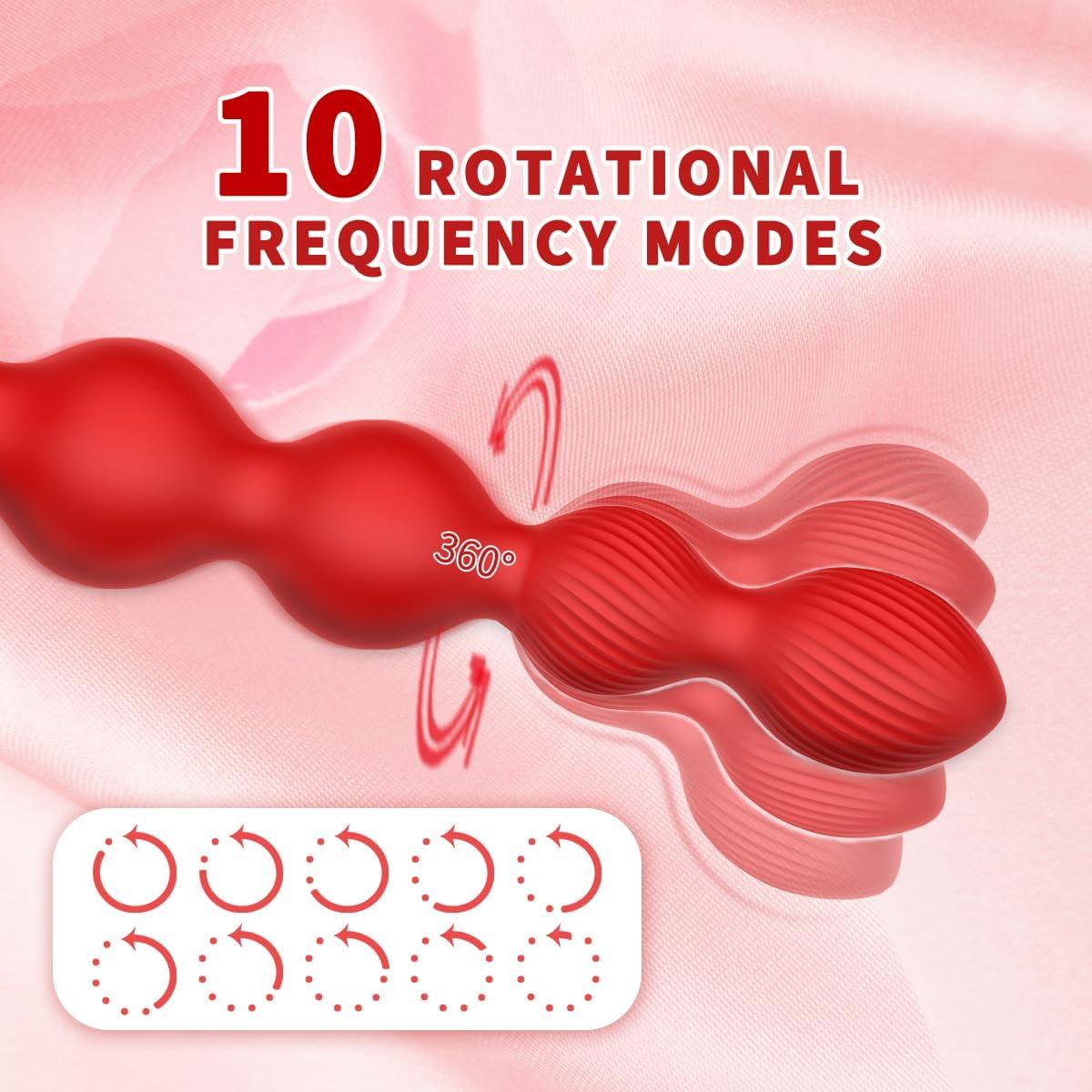 Anal Beads 10 Rotate Twist and Vibrating Modes Prostate Massager Graded Silicone Design Anal Vibrators Rose Toy - propinkup