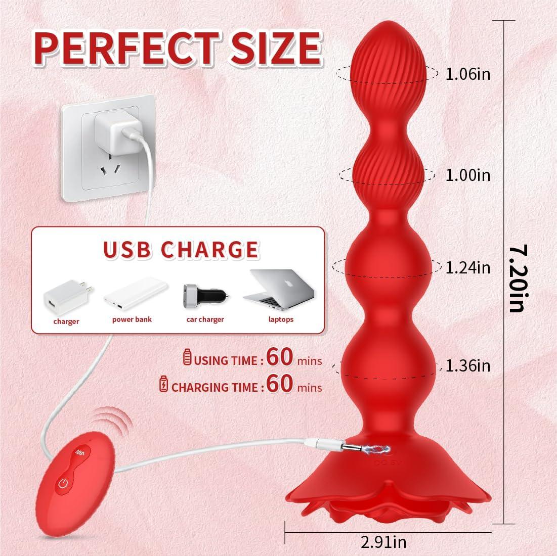 Anal Beads 10 Rotate Twist and Vibrating Modes Prostate Massager Graded Silicone Design Anal Vibrators Rose Toy - propinkup