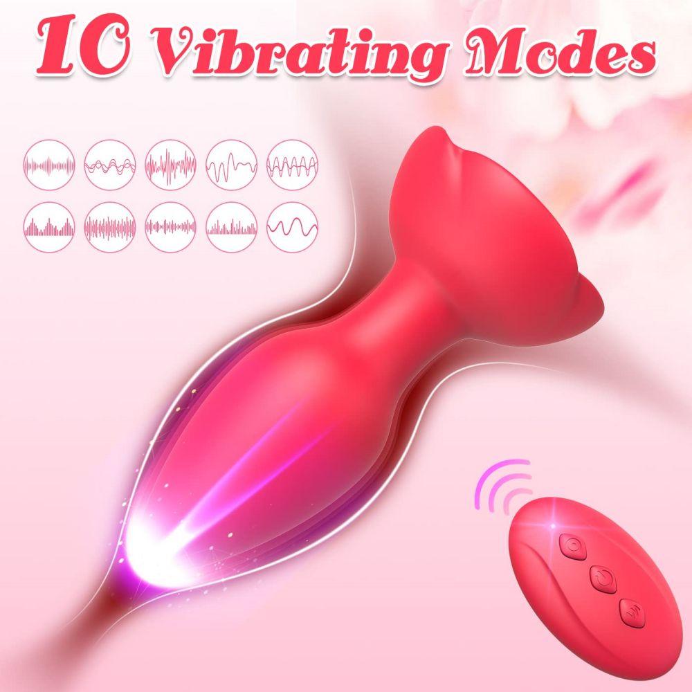 Anal Vibrators Vibrating Rose Butt Plug with 10 Modes Rose Base Silicone Rose Adult Toys