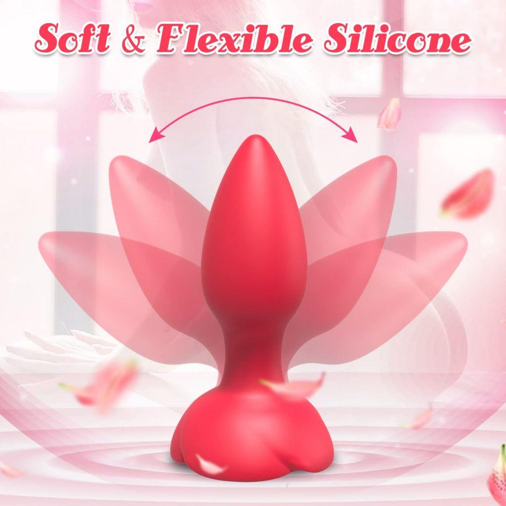 Anal Vibrators Vibrating Rose Butt Plug with 10 Modes Rose Base Silicone Rose Adult Toys