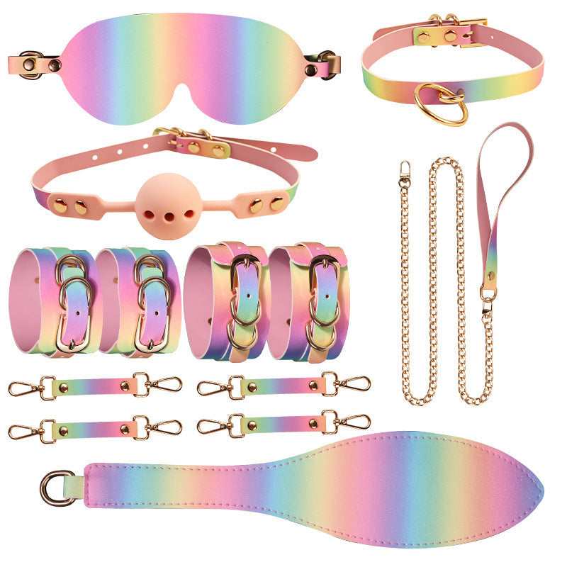 Colorful Role Play 8 Pcs Set Mouth Gag Bandage Cuffs Chain