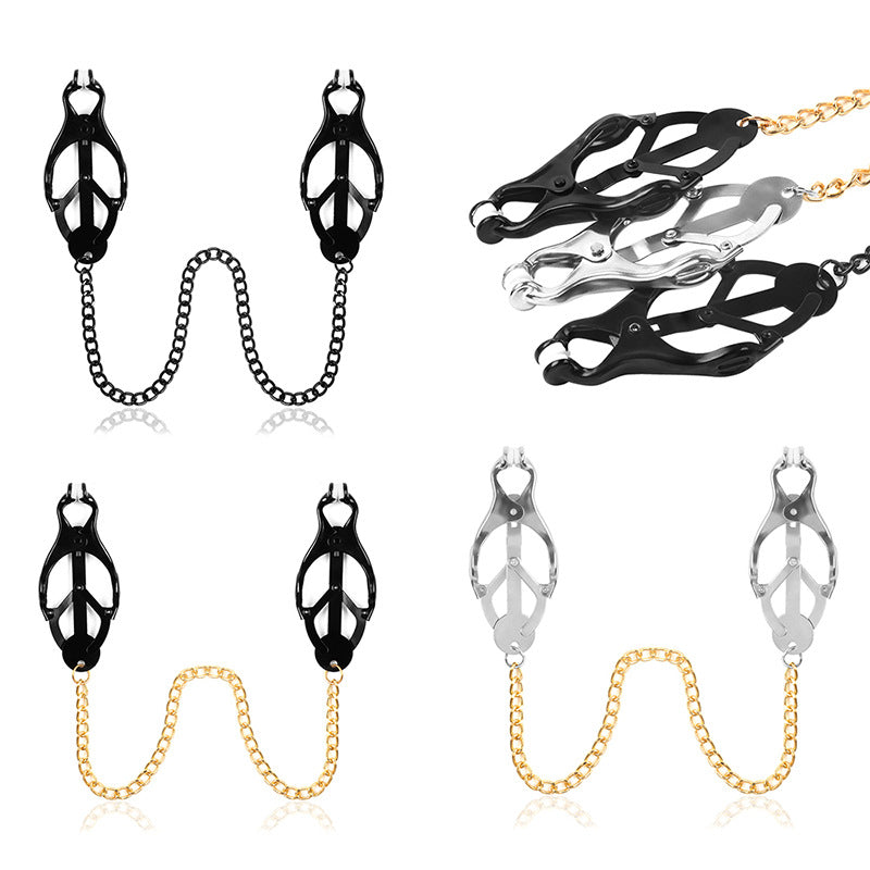 Fetish SM Nipple Clamps with Chain Butterfly Shape No Piercing