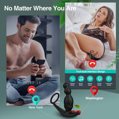 Luse APP Control 3-speed Rotation And 10-frequency Vibration Anal Toy With Cock Ring Prostate Massager - propinkup