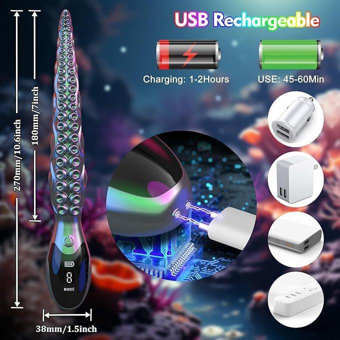 Realistic Monster Dildo LED Display Octopus Tentacle Vibrator with 9 Vibrating Modes Adult Toys - propinkup