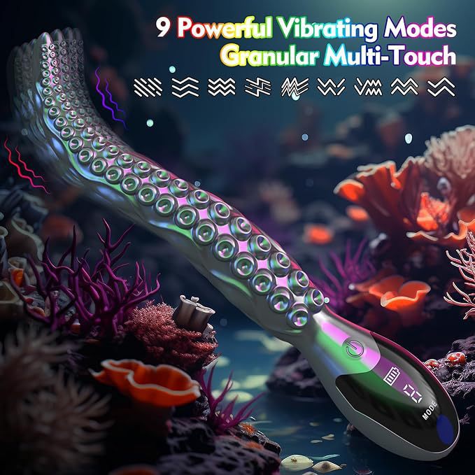 Realistic Monster Dildo LED Display Octopus Tentacle Vibrator with 9 Vibrating Modes Adult Toys - propinkup