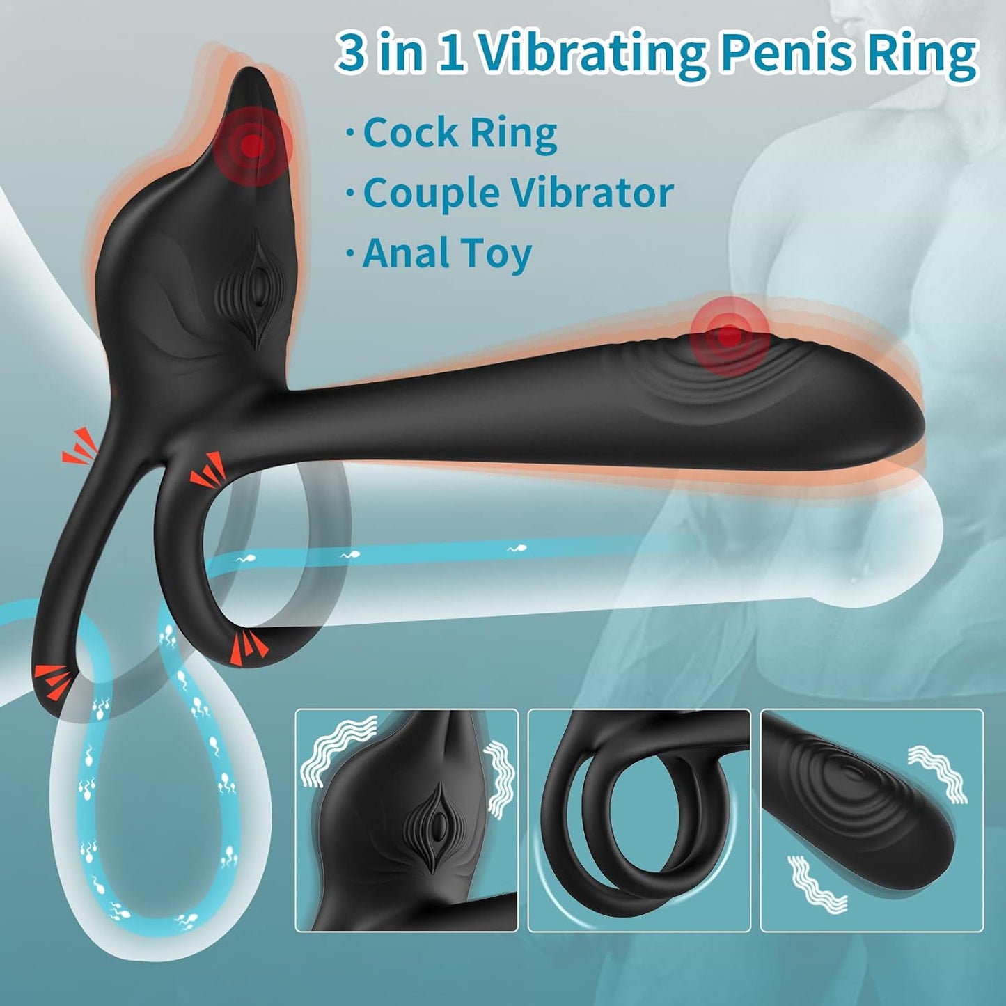 Fernbedienung 10-Frequenz-Silikon-Penisvibrator für Paar-Zeitverzögerungs-Penisring 