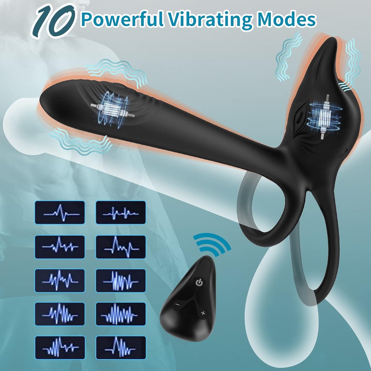 Fernbedienung 10-Frequenz-Silikon-Penisvibrator für Paar-Zeitverzögerungs-Penisring 