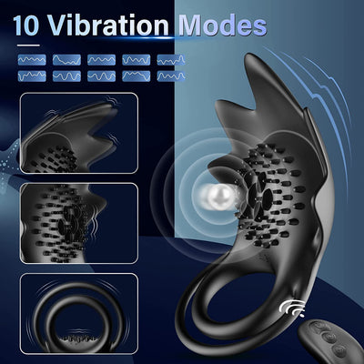 STARFISH Testicles Stimulator Strenchable Double Rings With 10 Vibration Modes Penis Vibrator