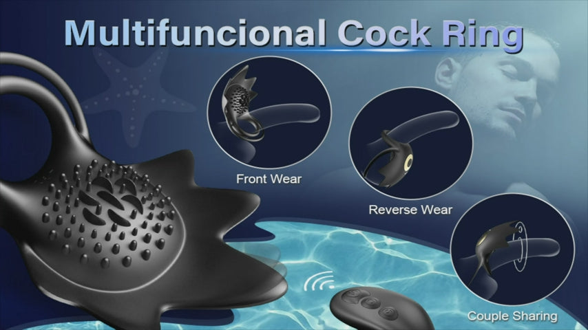 STARFISH Testicles Stimulator Strenchable Double Rings With 10 Vibration Modes Penis Vibrator