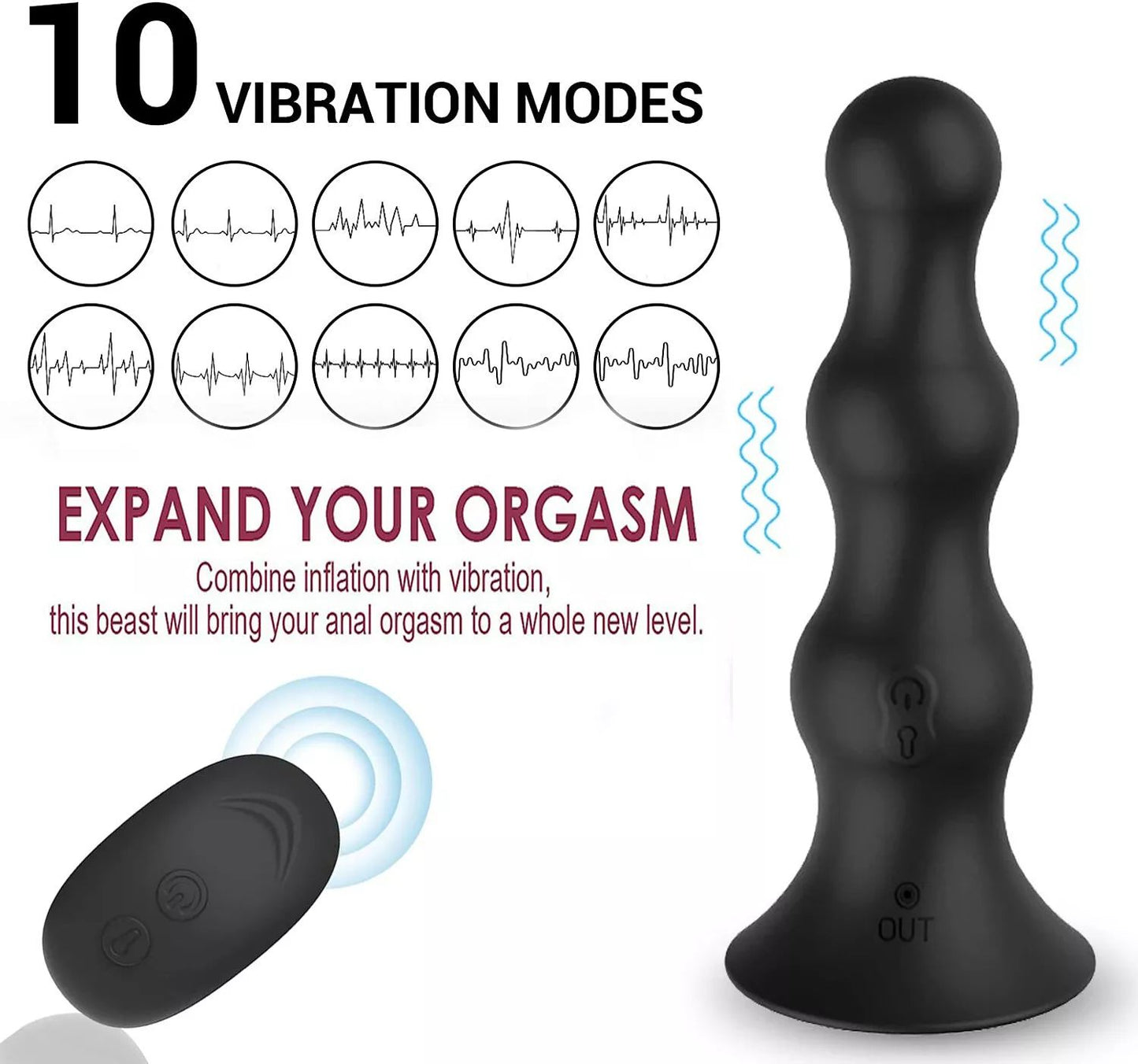 Aufblasbarer Butt Plug, 3 Analkugeln, kabellose Fernbedienung, elektrisches Teleskop-Prostata-Massagegerät 