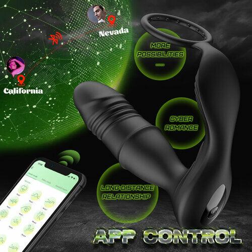 Mason-APP Controller & 9-Telescopic Vibration & Cock Rings Prostate Massager - propinkup