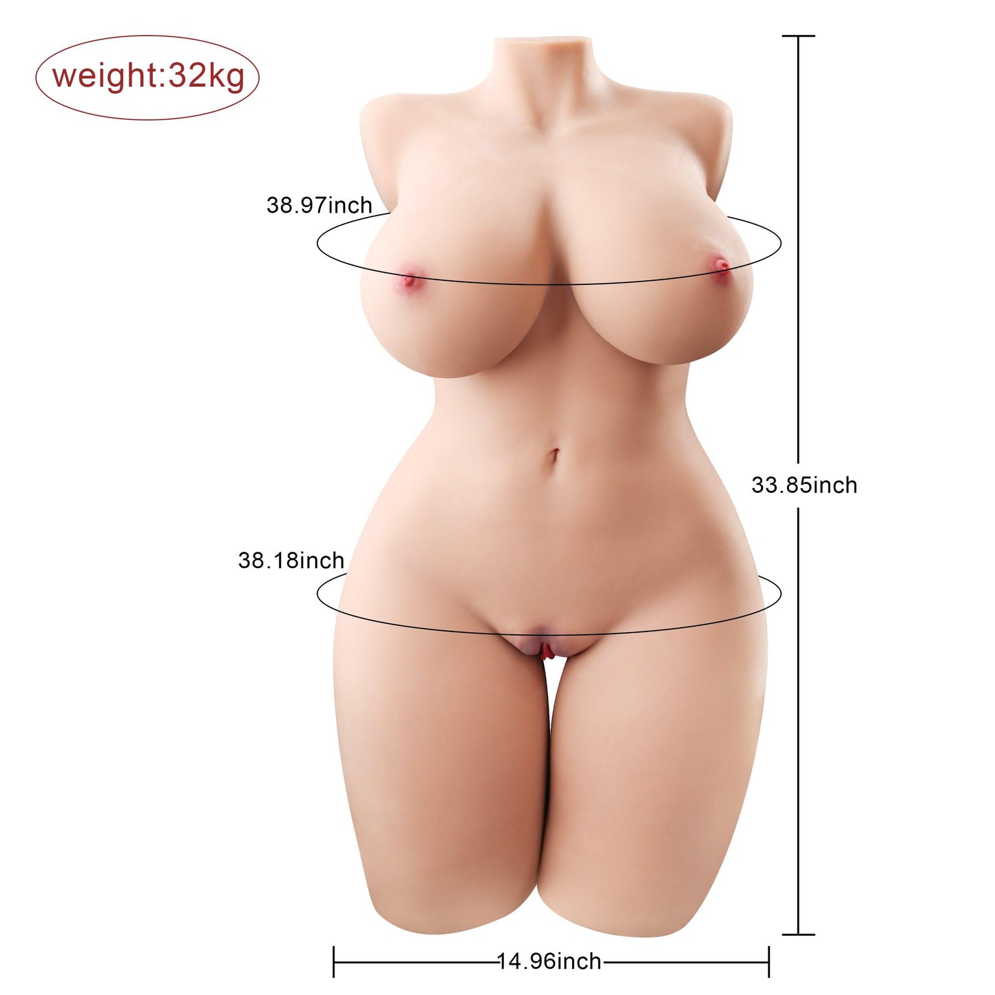 Propinkup Realistic Sex Doll | 70.54lb Mona Full Body 3D Texured Vagina Lifelike Breast Dual Channel Male Masturbator - propinkup