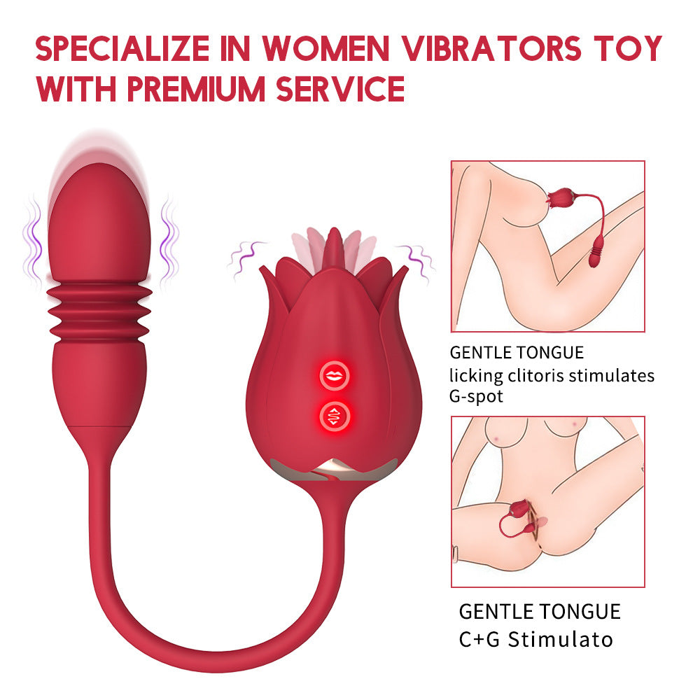 Rose Toy for woman Tongue Licking & Thrusting 2 IN 1 Vibrator Adult Sex Toy