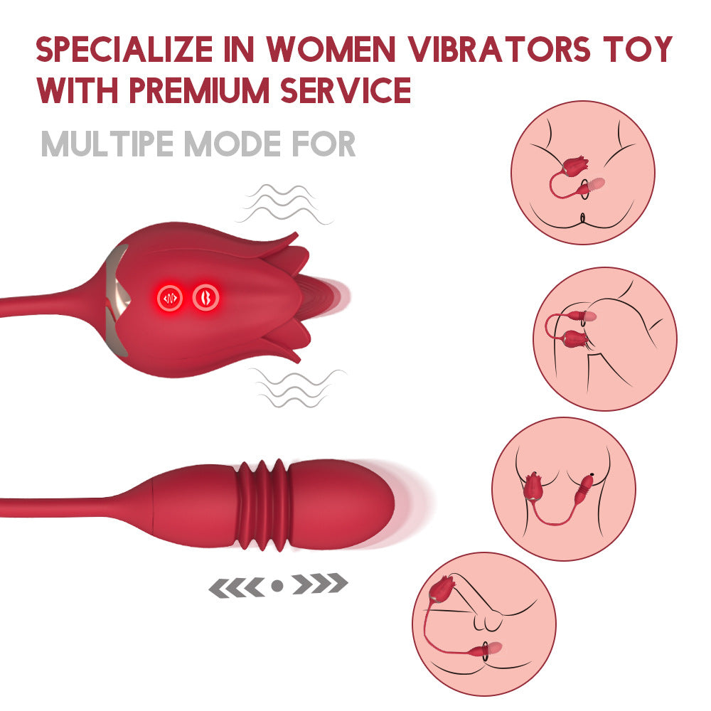 Rose Toy for woman Tongue Licking & Thrusting 2 IN 1 Vibrator Adult Sex Toy