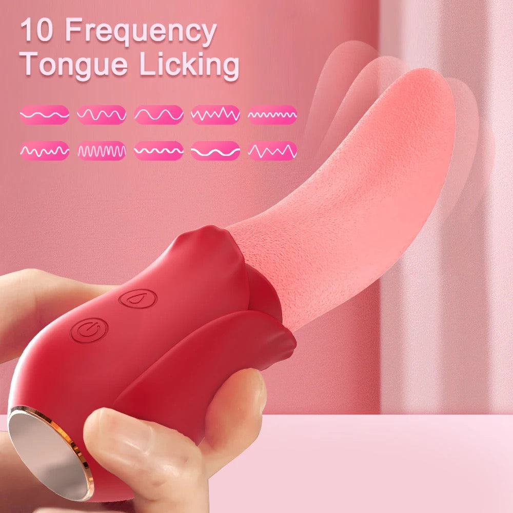 Rose Toy Vibrant Tongue Licking Female Sex Toy with 10 Vibration & 10 Licking Modes